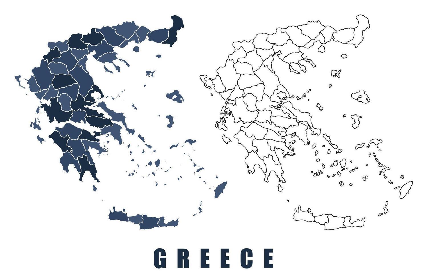 Greece map regions border outline set vector