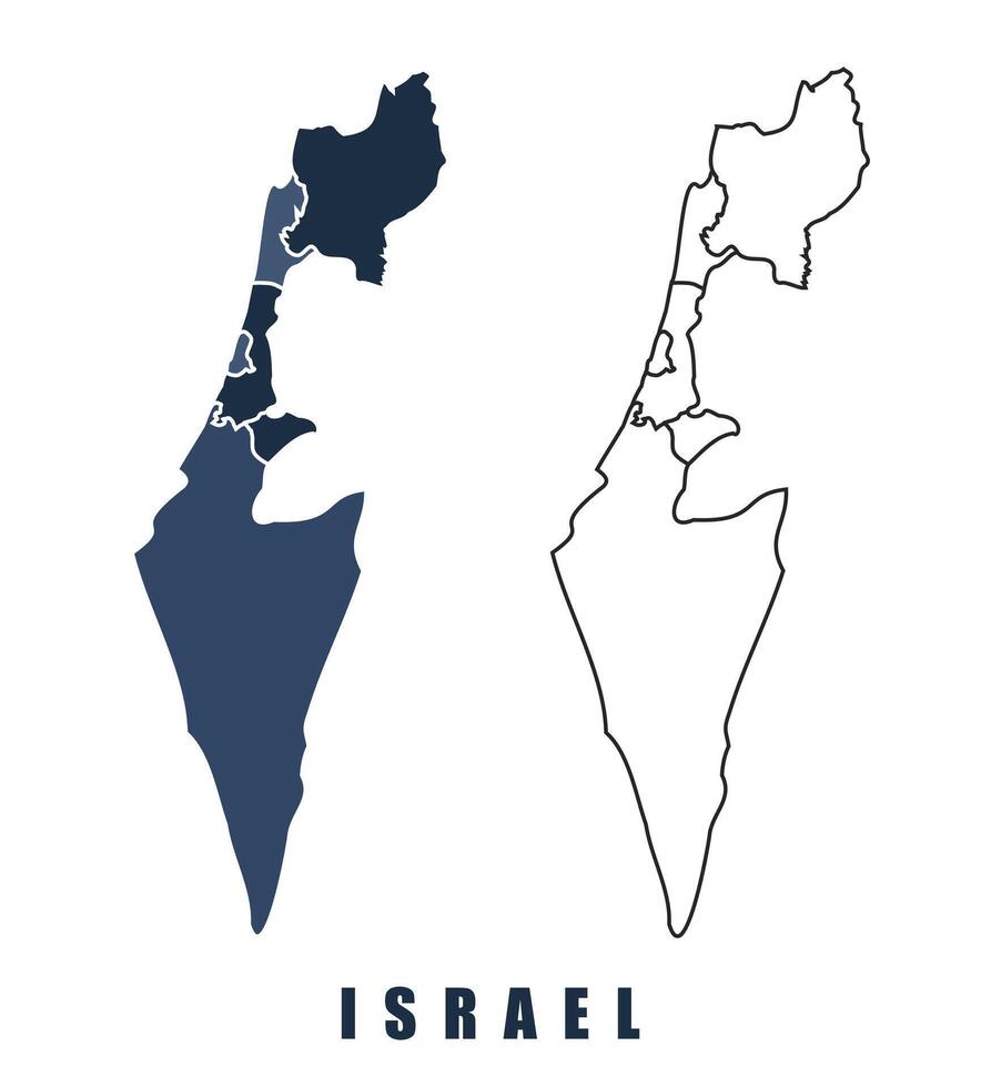 Israel map regions border outline set vector