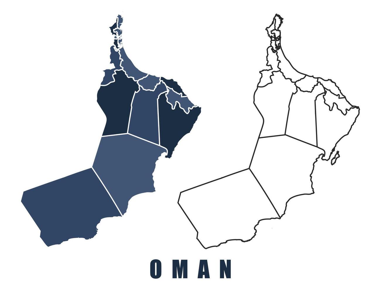 Oman map regions border outline set vector
