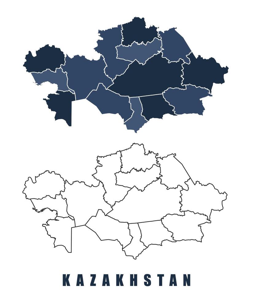 Kazakhstan map regions border outline set vector