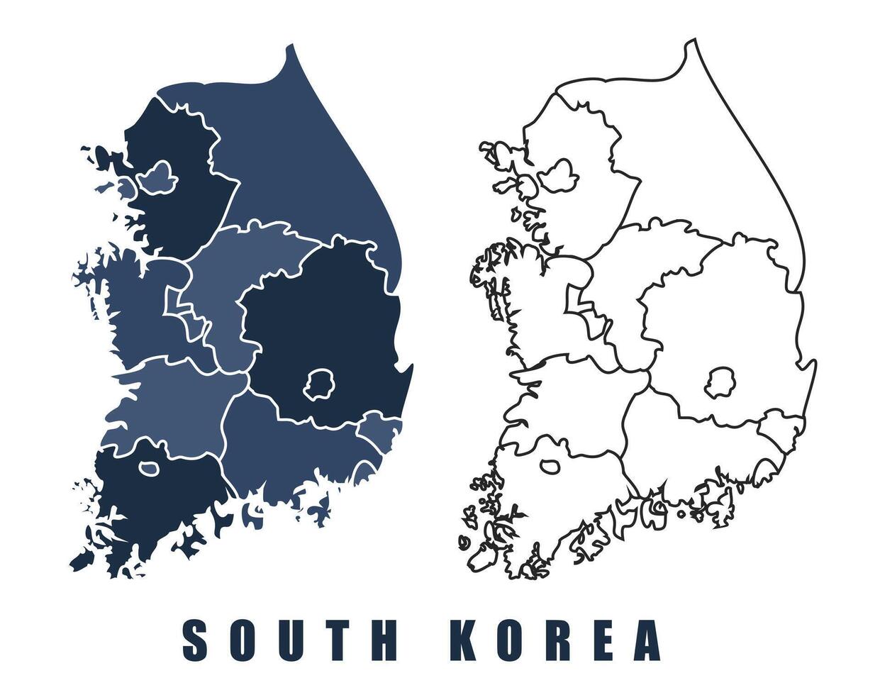 South Korea map regions border outline set vector