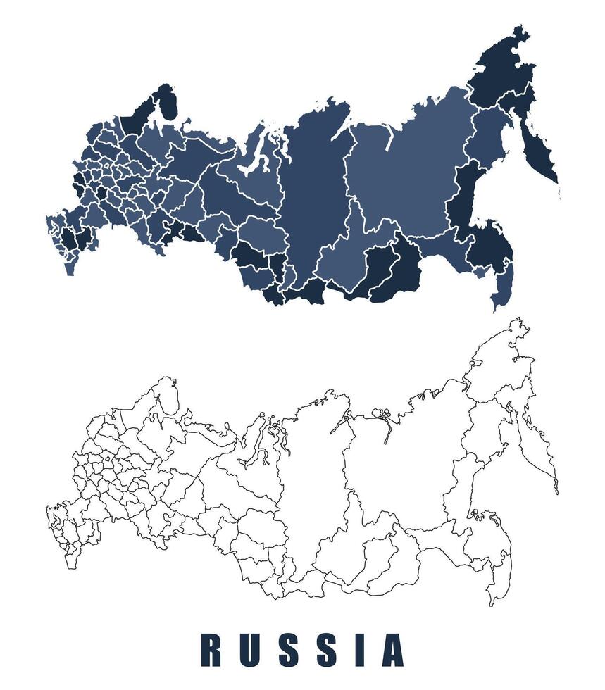 Russia map regions border outline set vector