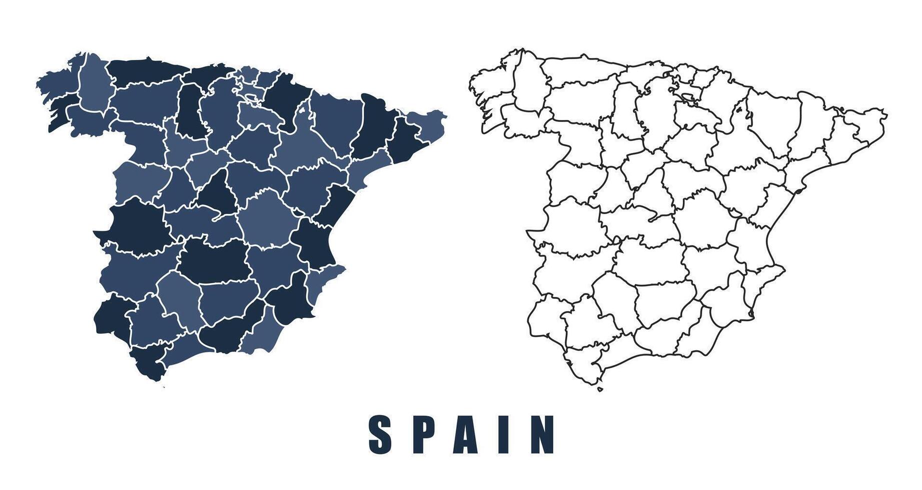 Spain map regions border outline set vector