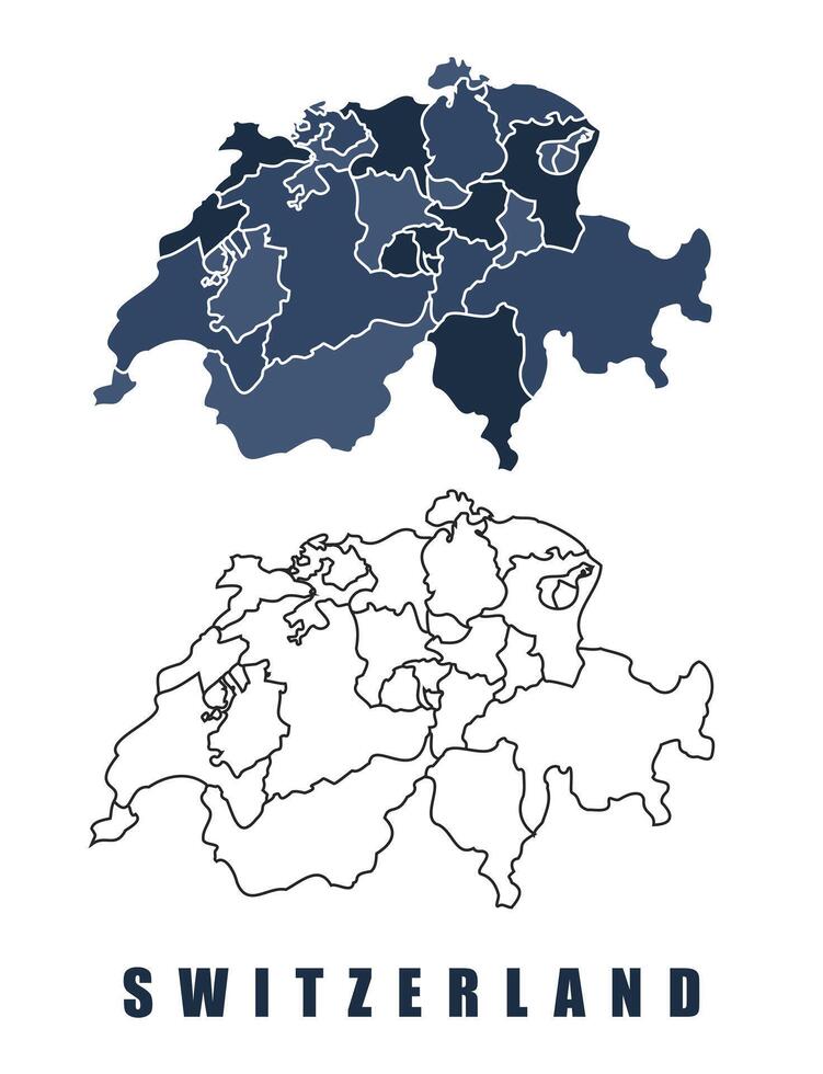 Switzerland map regions border outline set vector