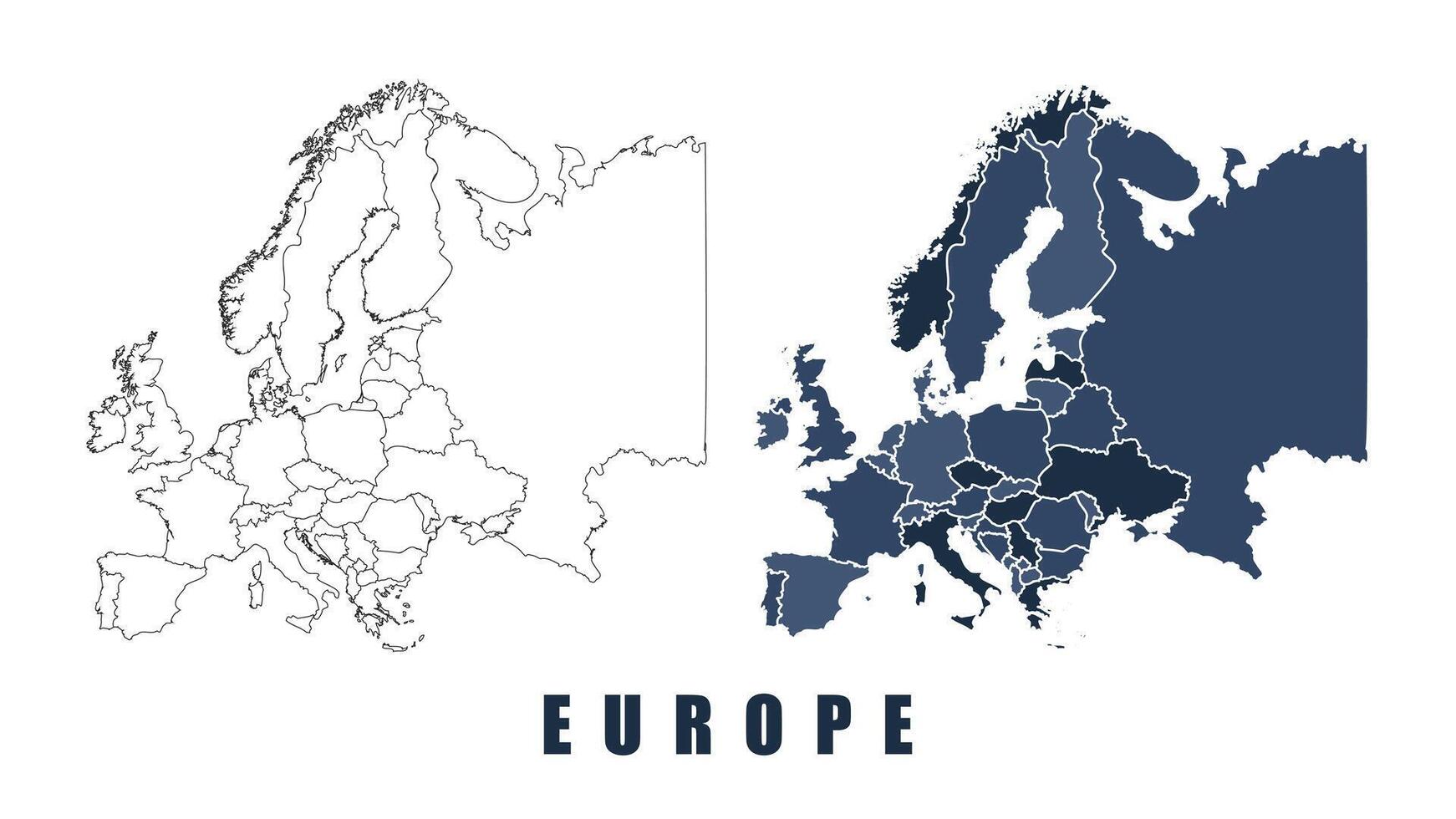 Europe map regions border outline set vector
