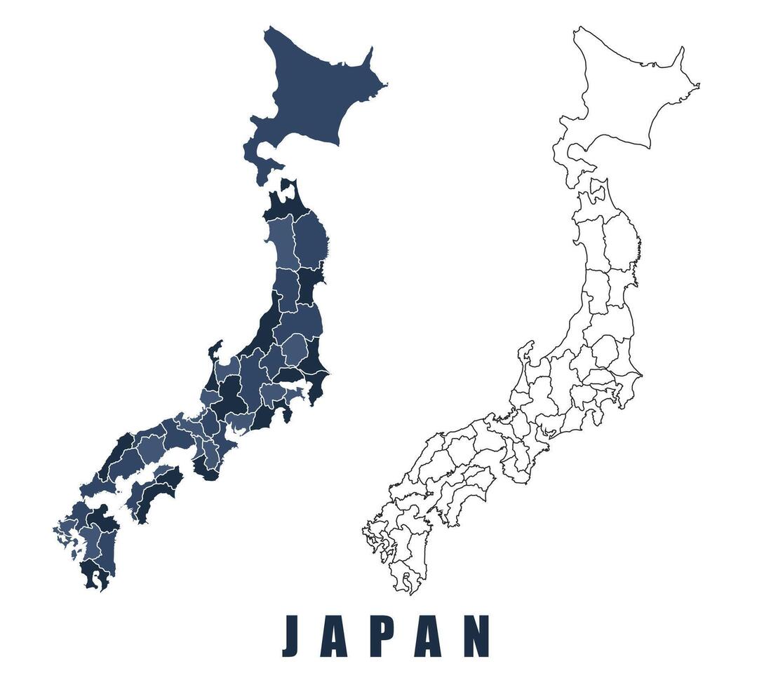Japan map regions border outline set vector