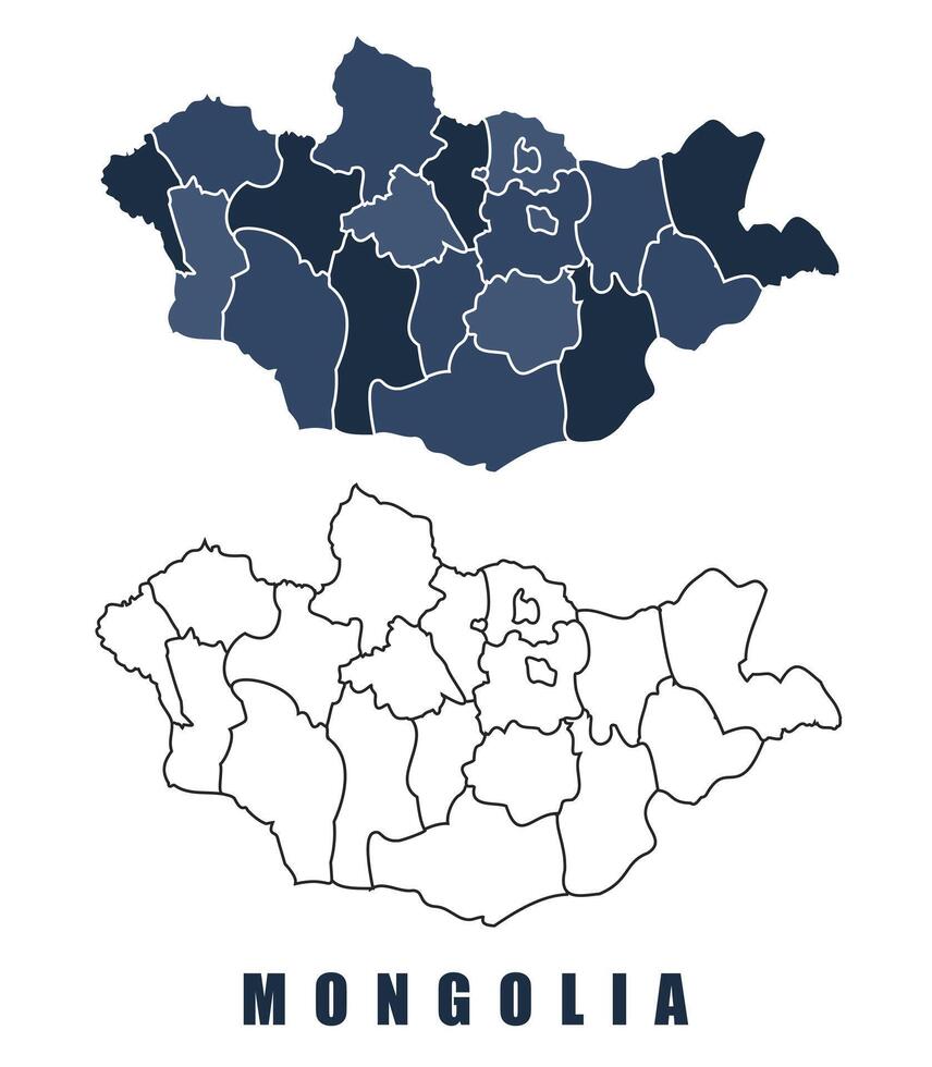 Mongolia map regions border outline set vector