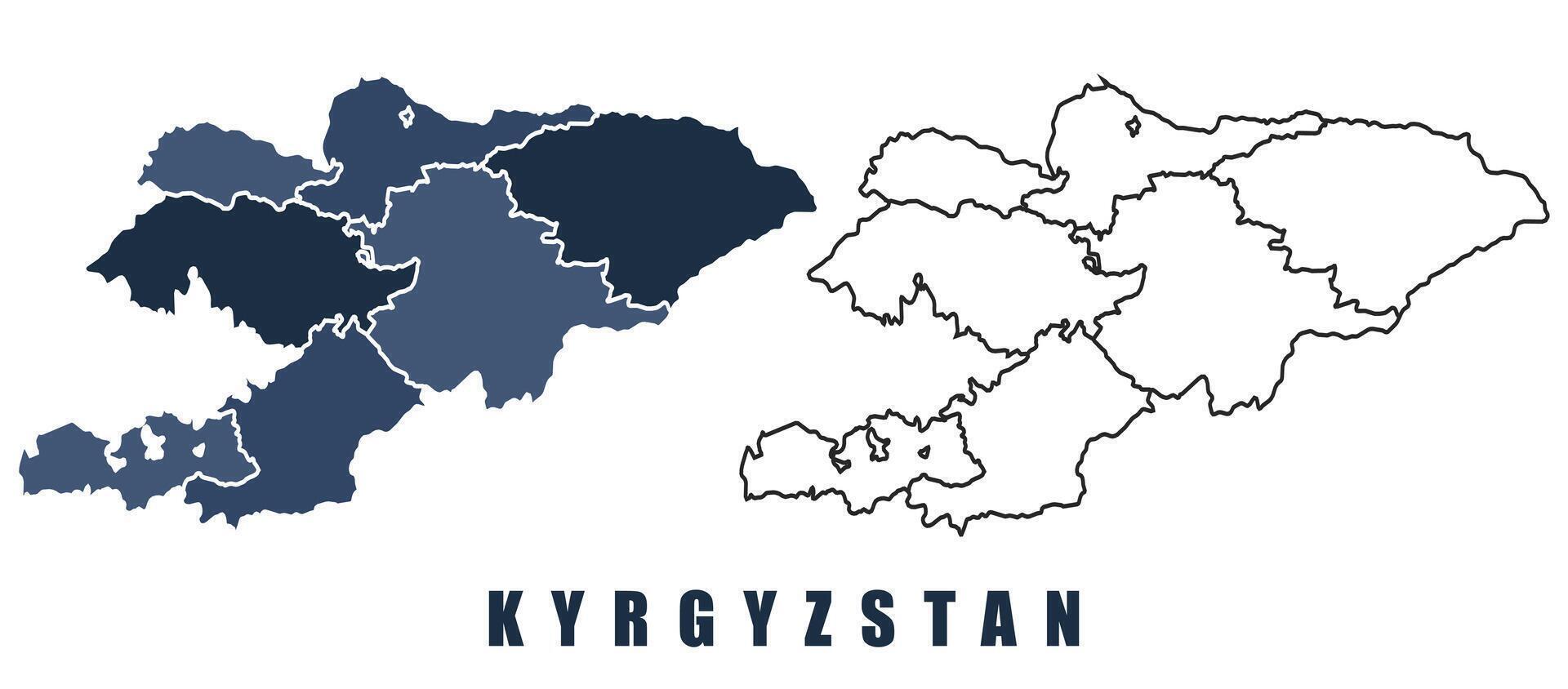 Kyrgyzstan map regions border outline set vector