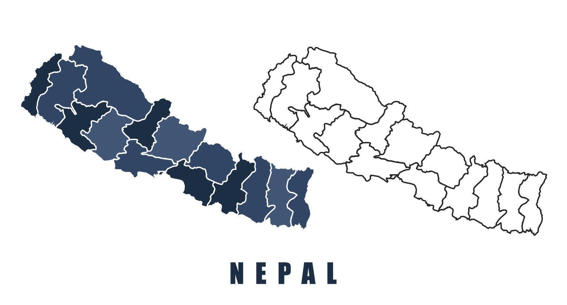 Nepal map regions border outline set vector