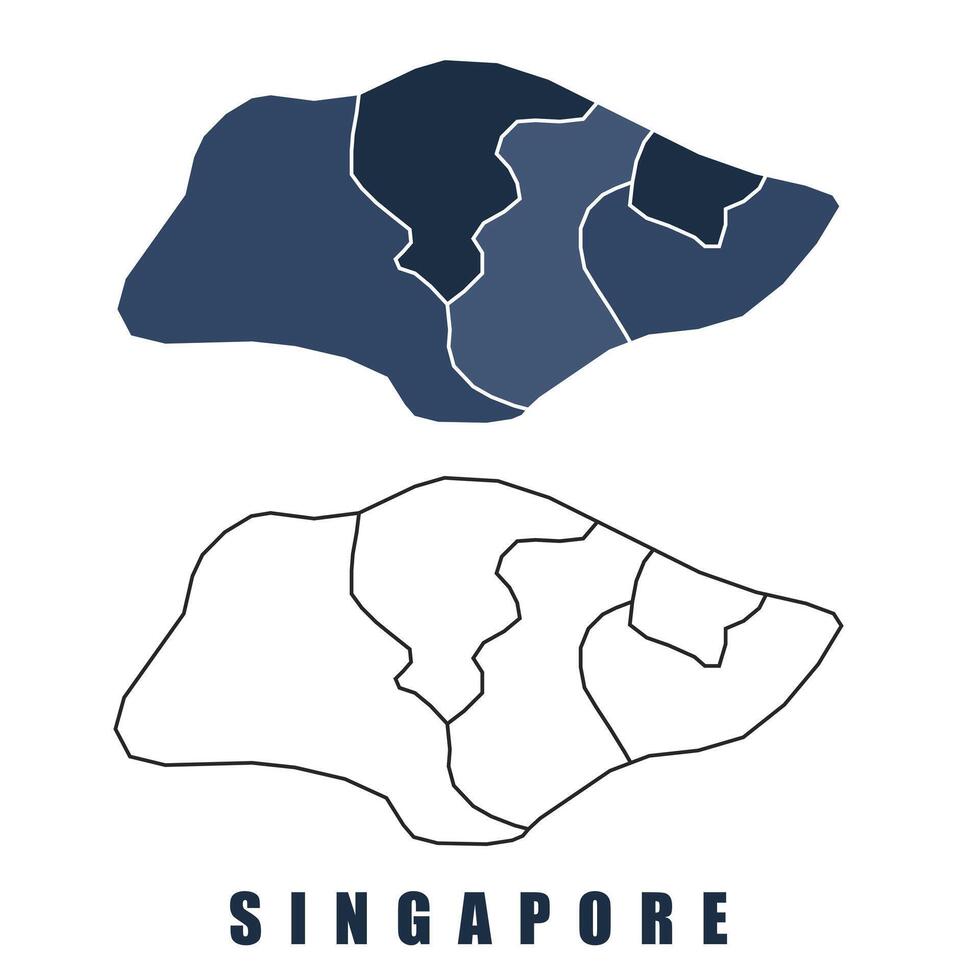 Singapore map regions border outline set vector