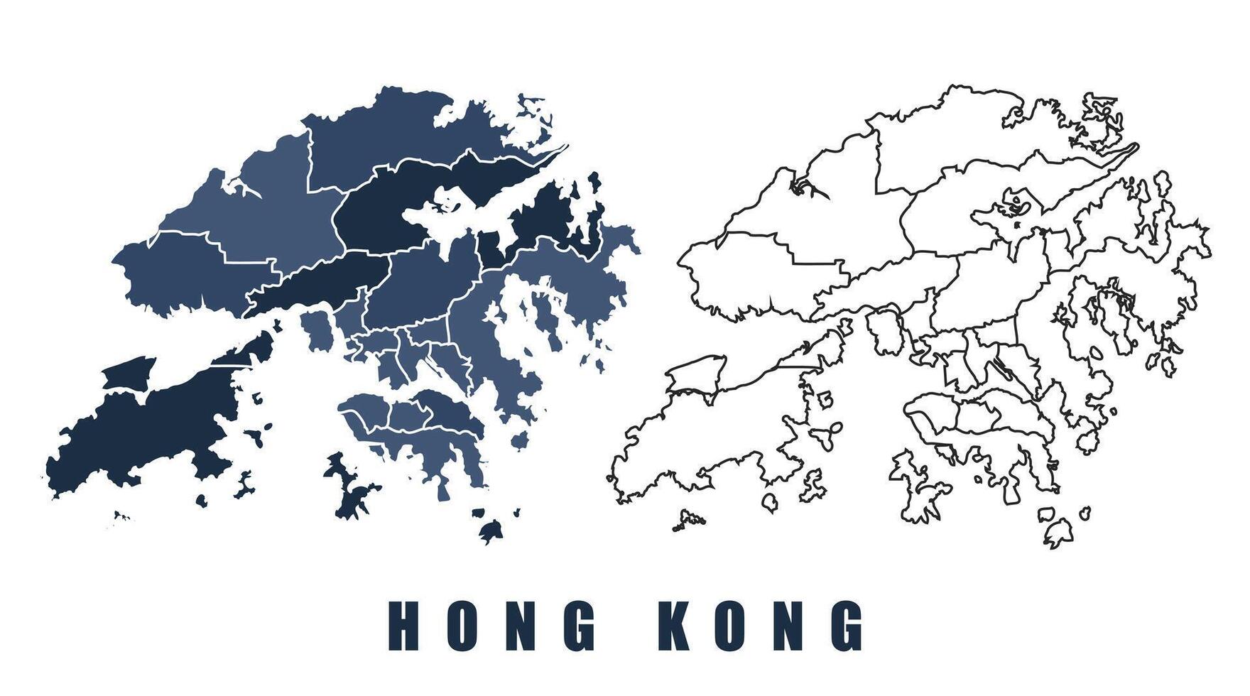 Hong Kong map regions border outline set vector