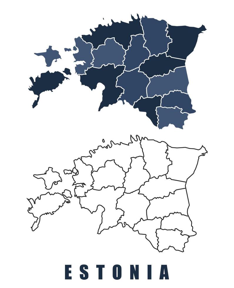 Estonia map regions border outline set vector