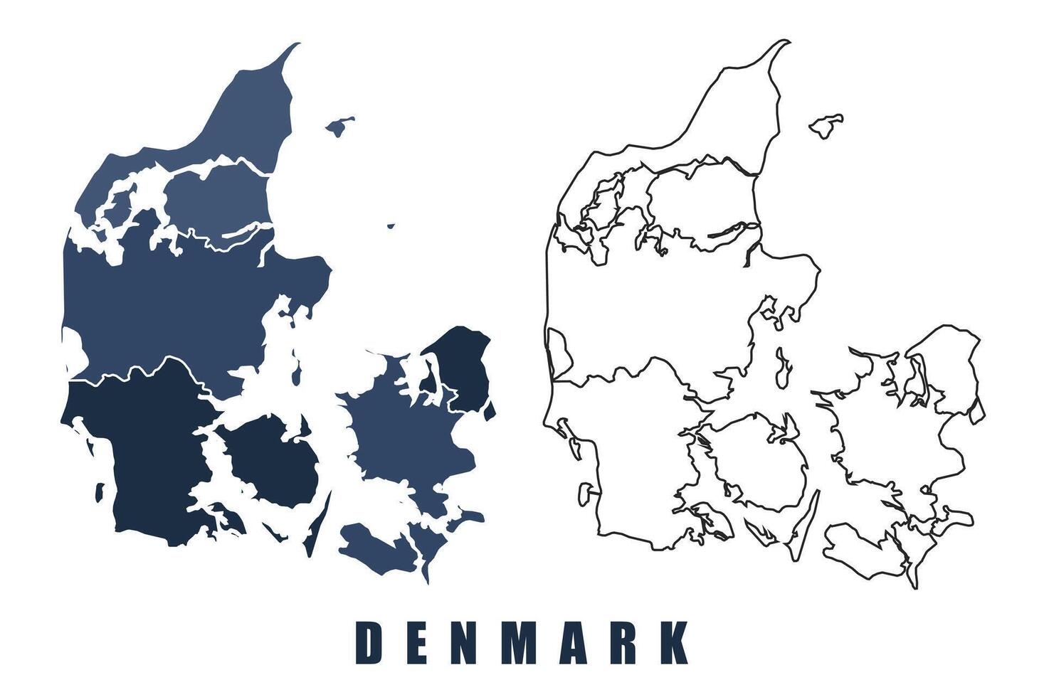 Denmark map regions border outline set vector