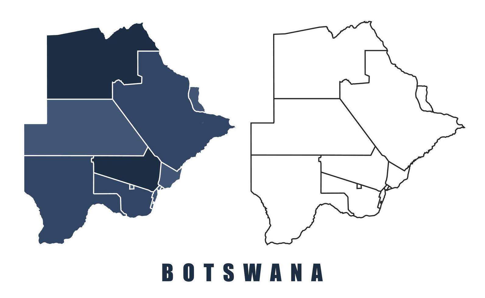 Botswana map regions border outline set vector