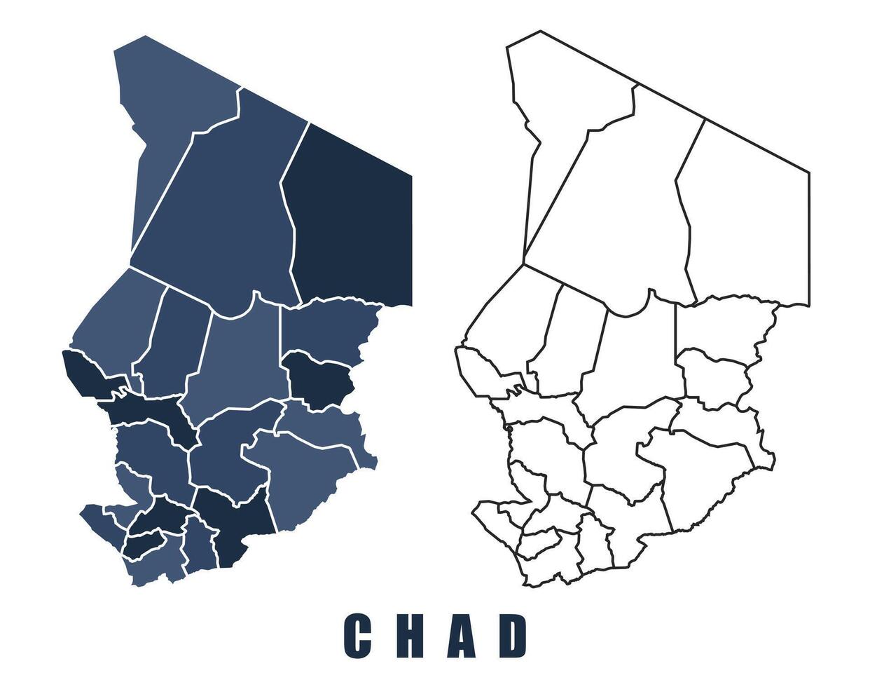 Chad map regions border outline set vector