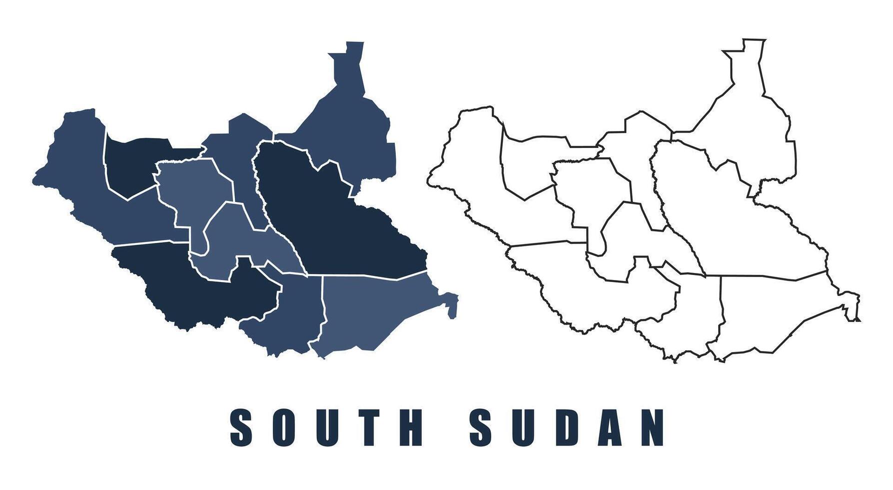 South Sudan map regions border outline set vector