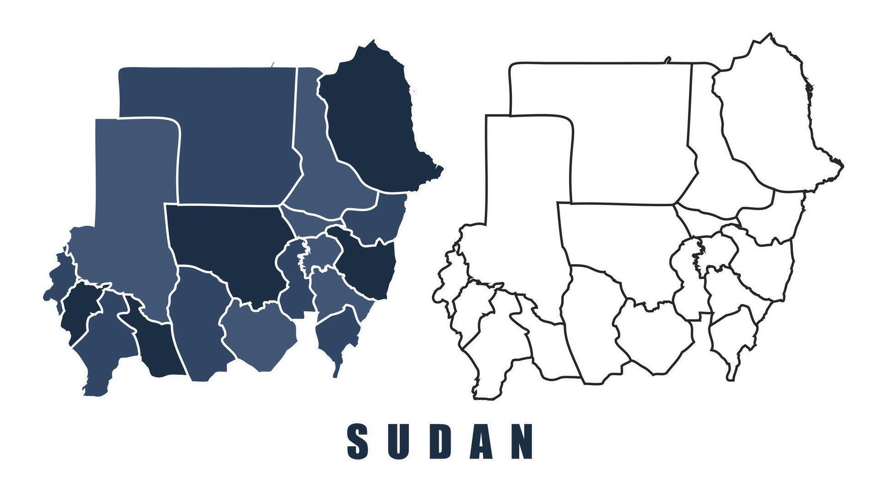 Sudan map regions border outline set vector
