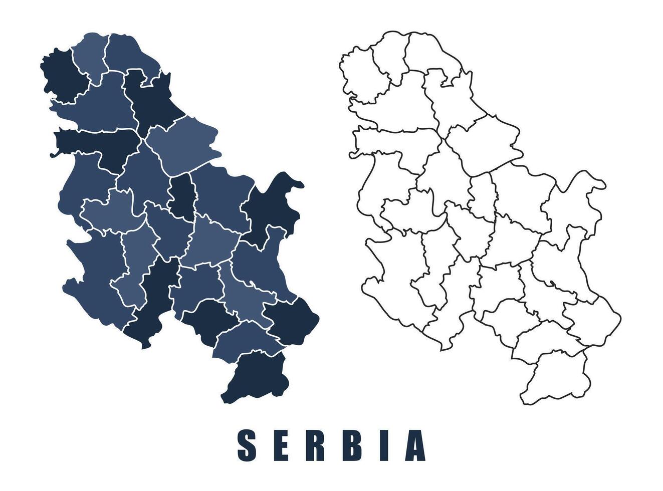 Serbia map regions border outline set vector