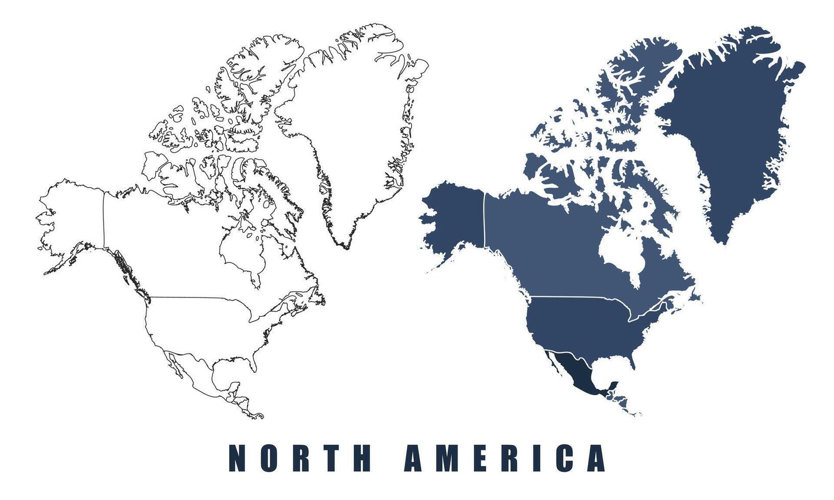 North America map regions border outline set vector