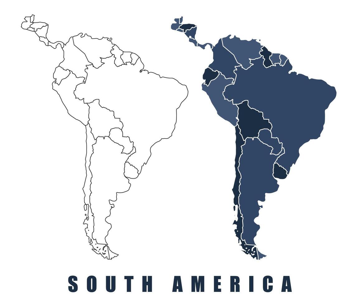 South America map regions border outline set vector