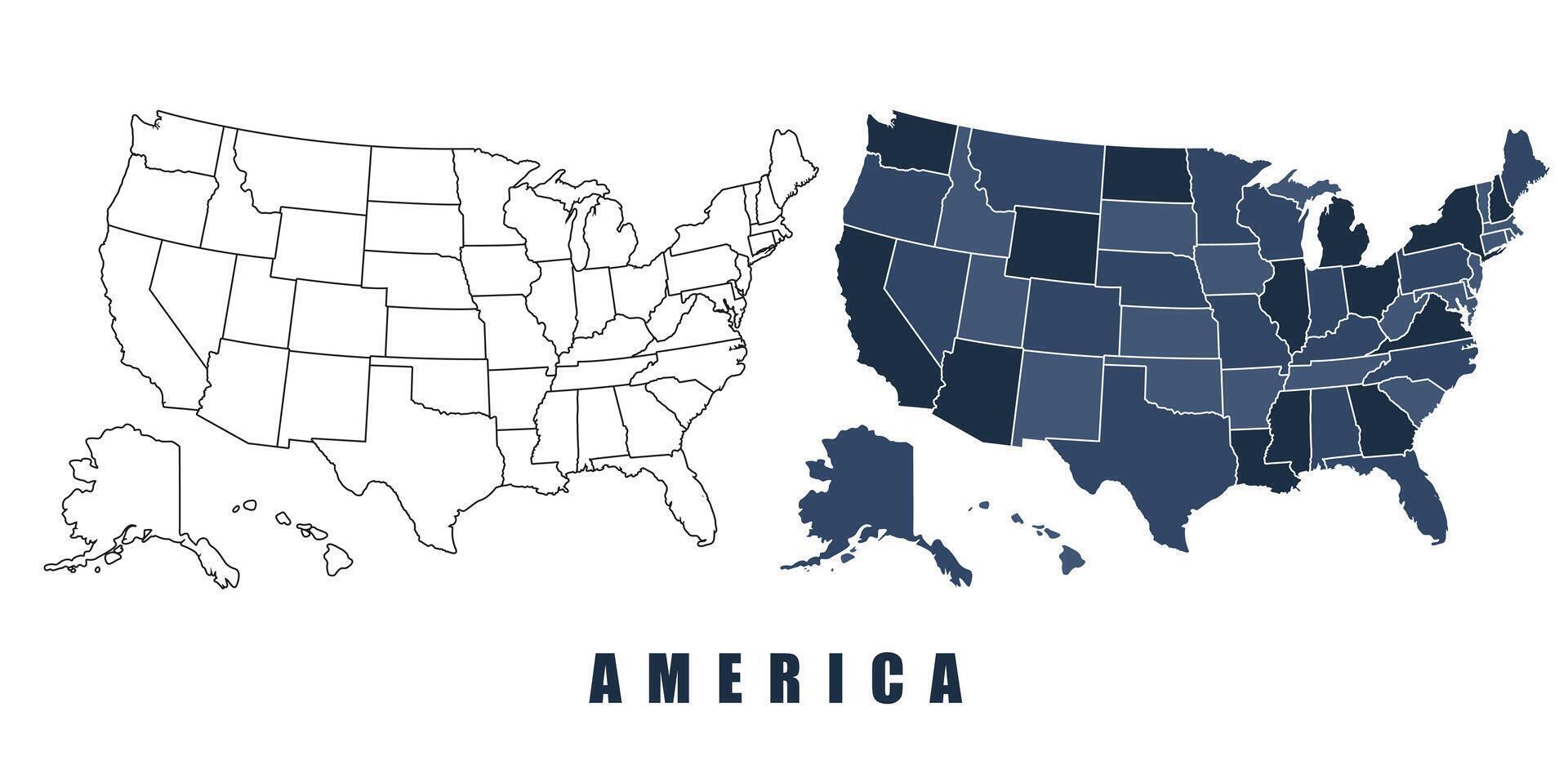 Usa map regions border outline set vector