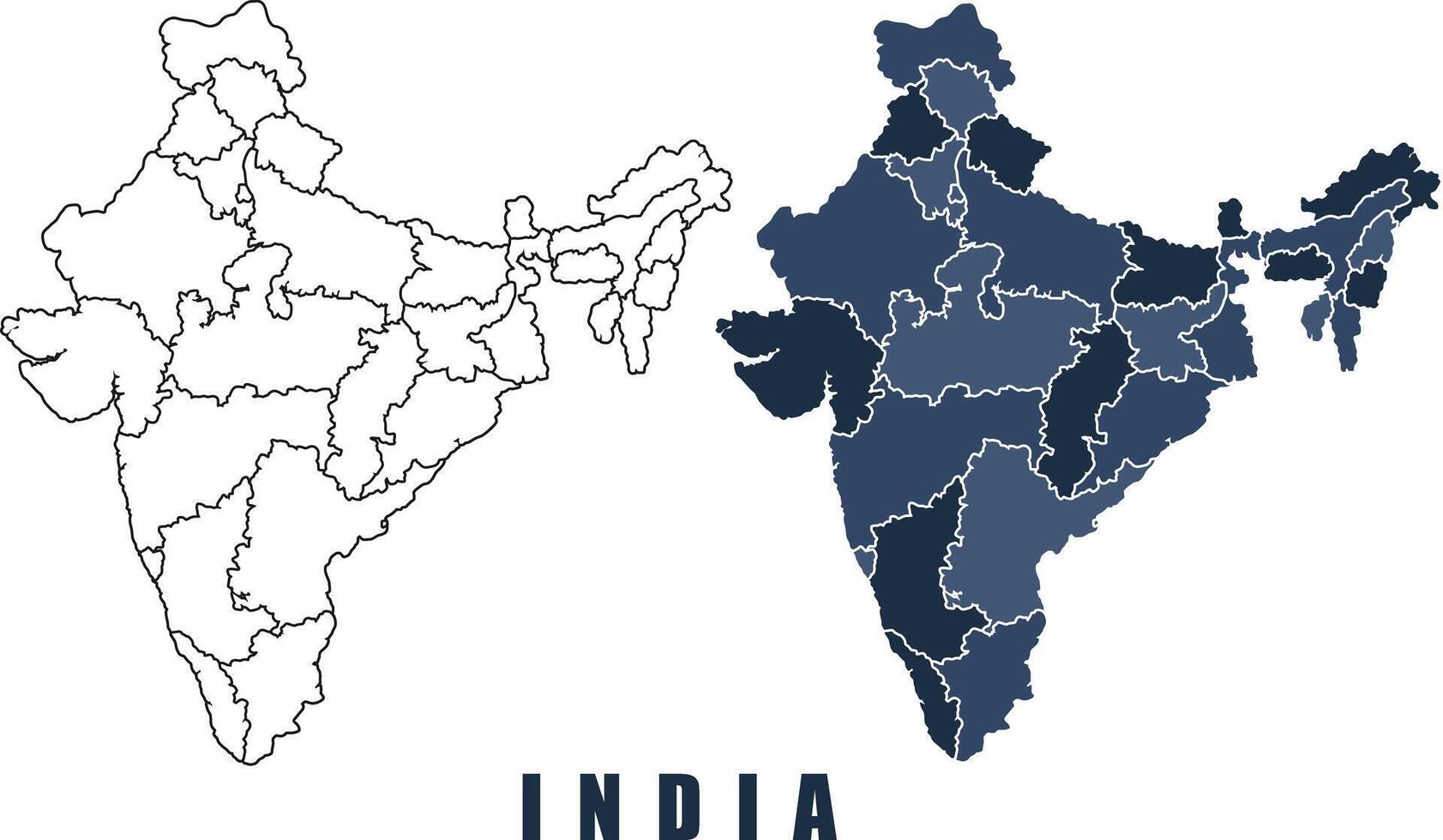 India map regions border outline set vector