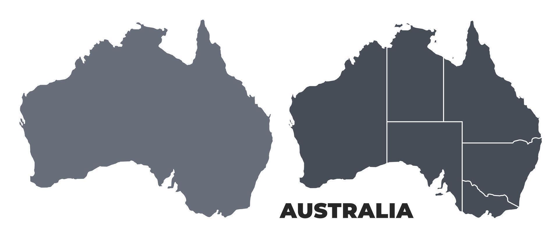 Australia grey political map simple flat illustration set vector