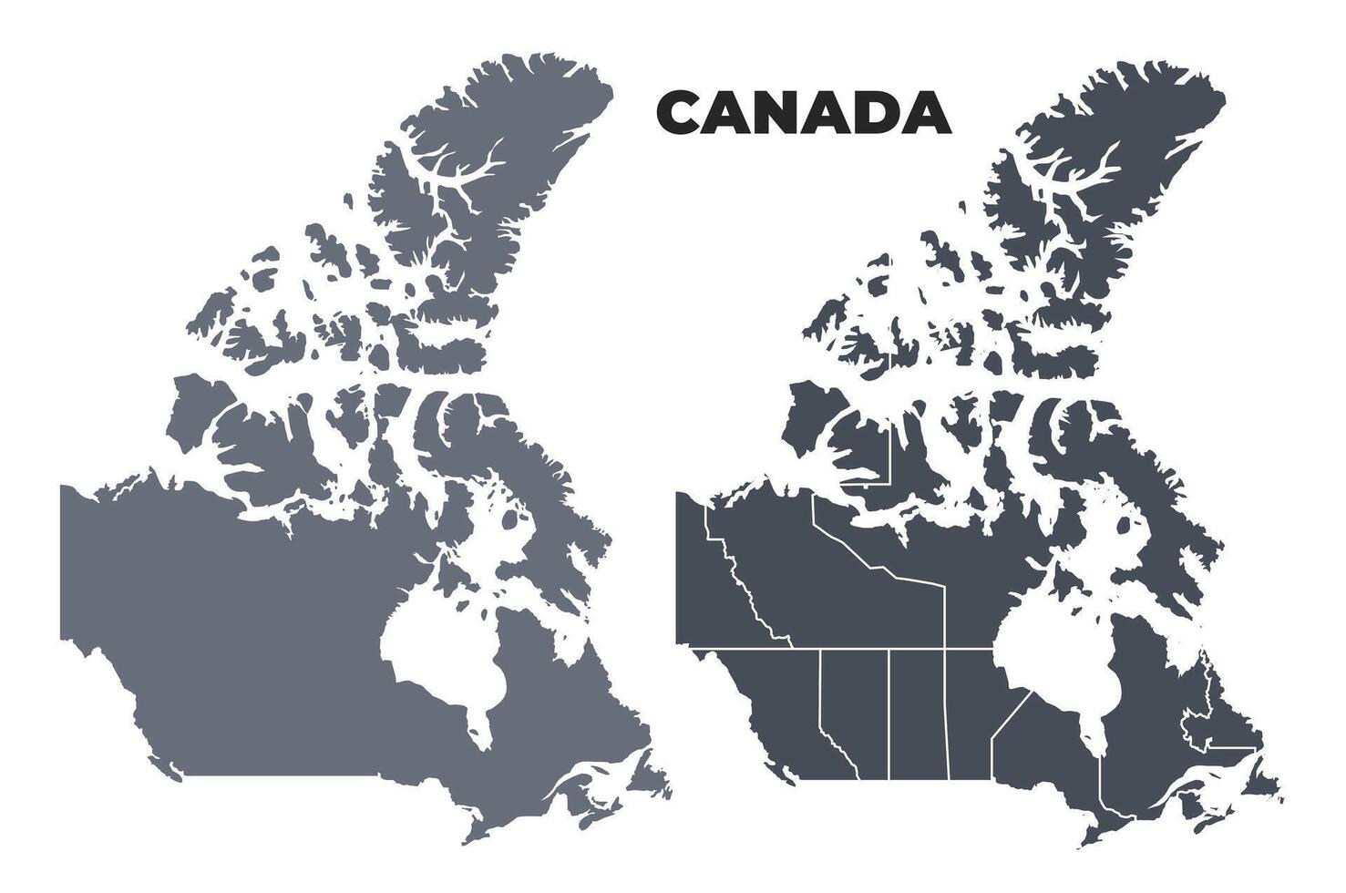 Canada grey political map simple flat illustration set vector