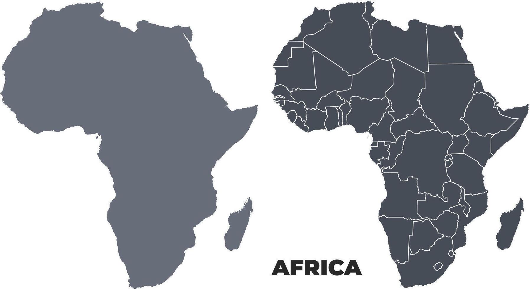 Africa grey political map simple flat illustration set vector