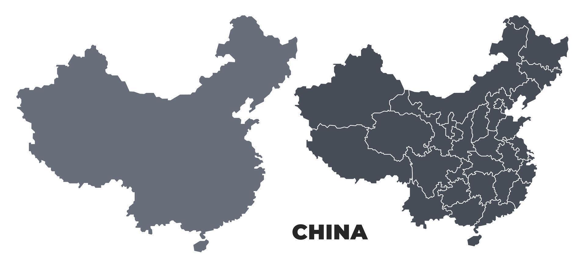 China grey political map simple flat illustration set vector