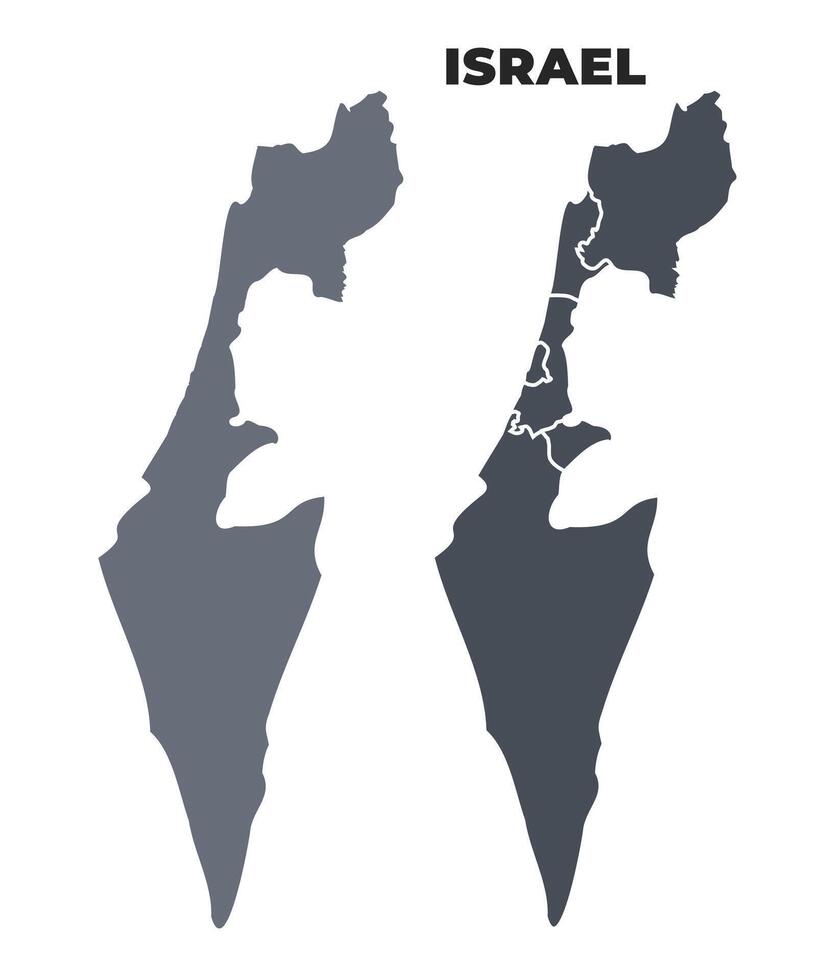 Israel grey political map simple flat illustration set vector