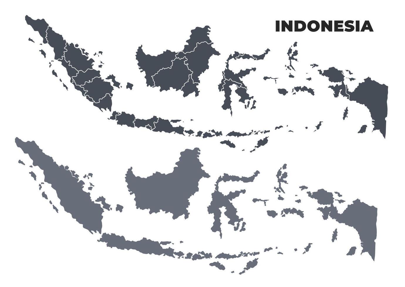 Indonesia grey political map simple flat illustration set vector