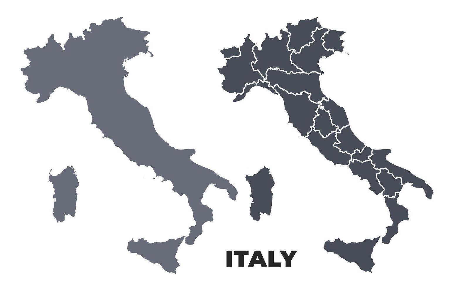 Italy grey political map simple flat illustration set vector