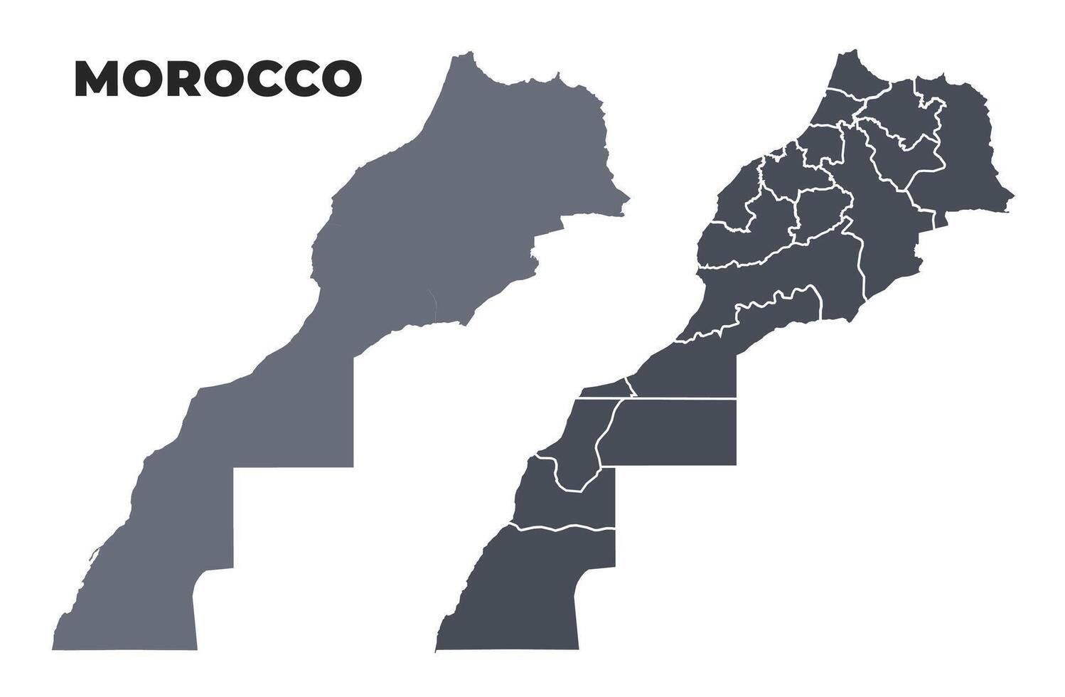 Morocco grey political map simple flat illustration set vector