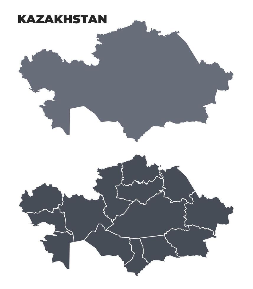 Kazakhstan grey political map simple flat illustration set vector
