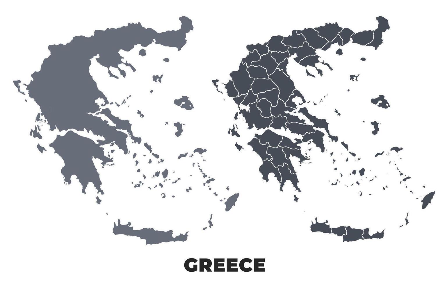 Greece grey political map simple flat illustration set vector