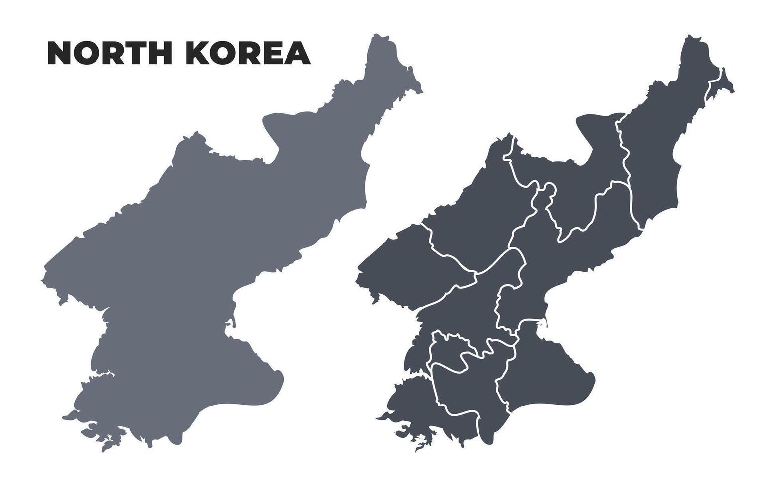 North Korea grey political map simple flat illustration set vector