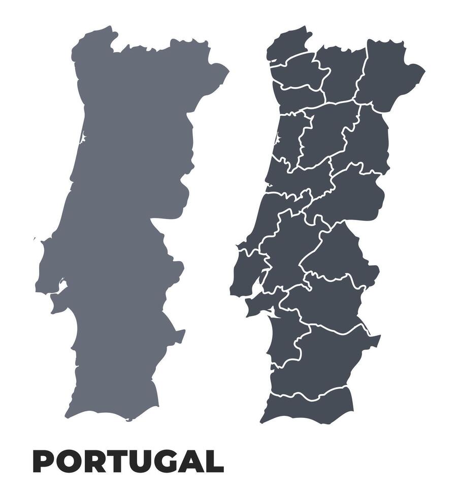 Portugal grey political map simple flat illustration set vector