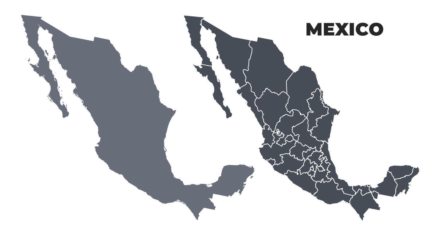 Mexico grey political map simple flat illustration set vector
