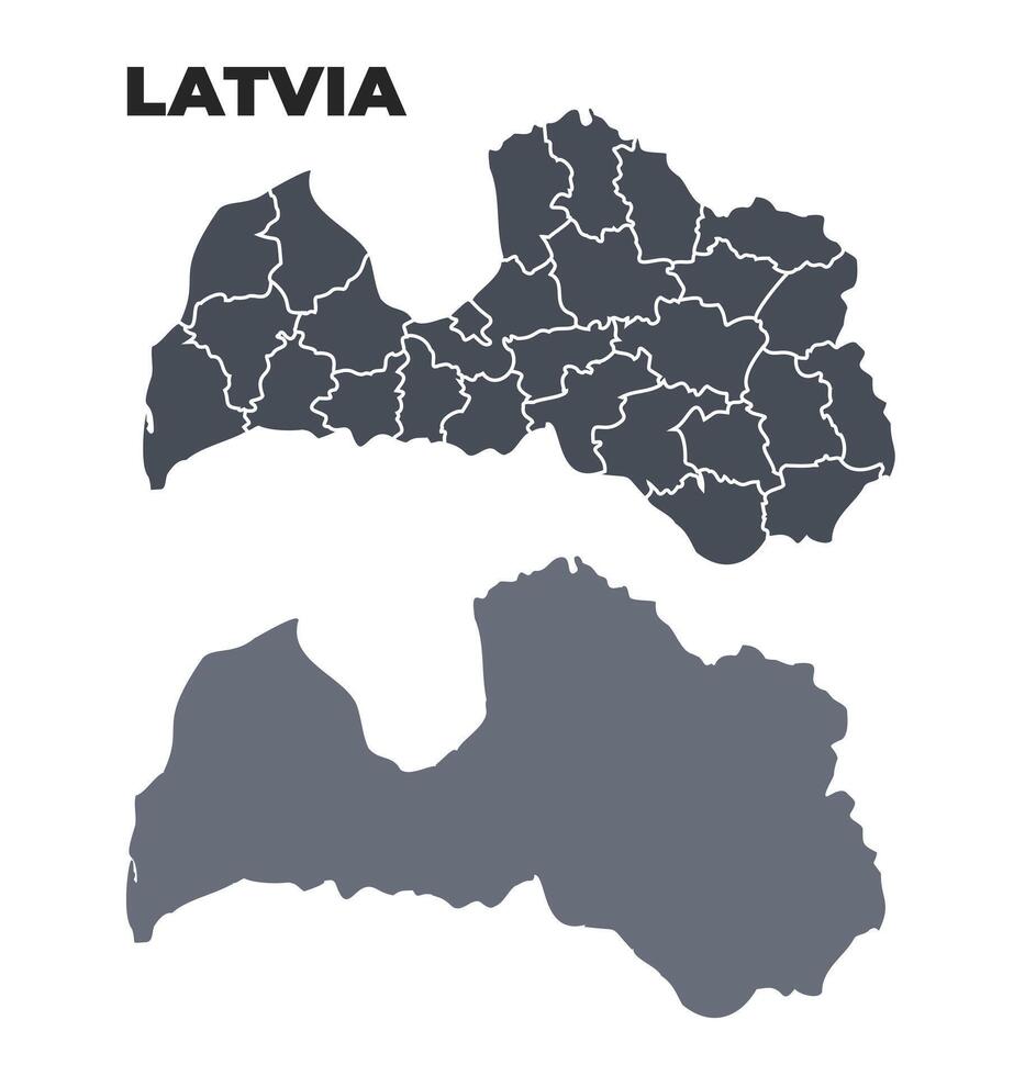 Latvia grey political map simple flat illustration set vector