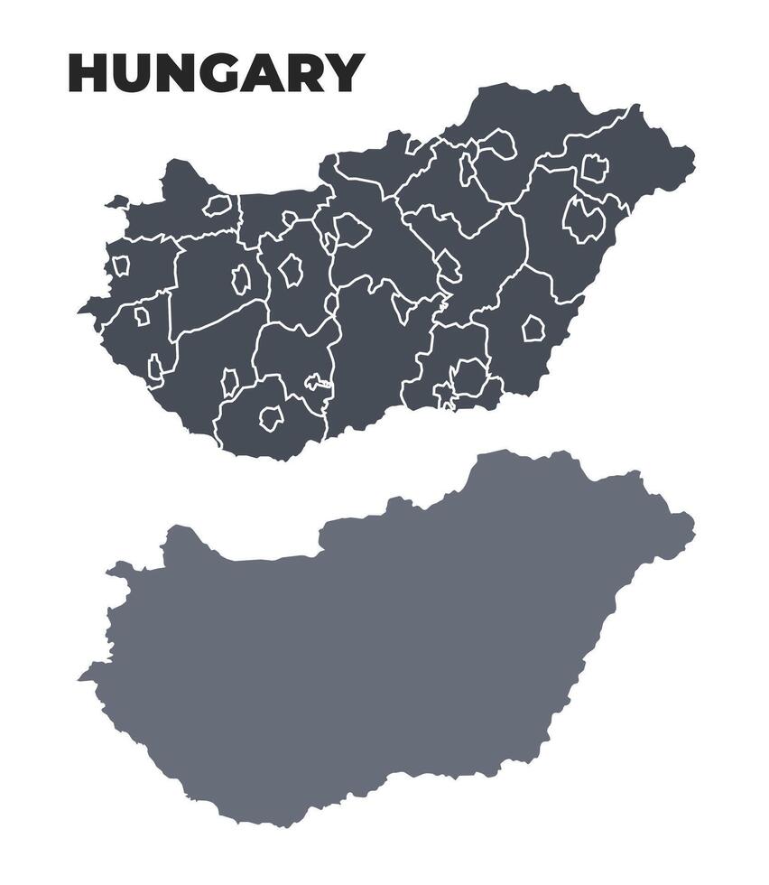 Hungary grey political map simple flat illustration set vector
