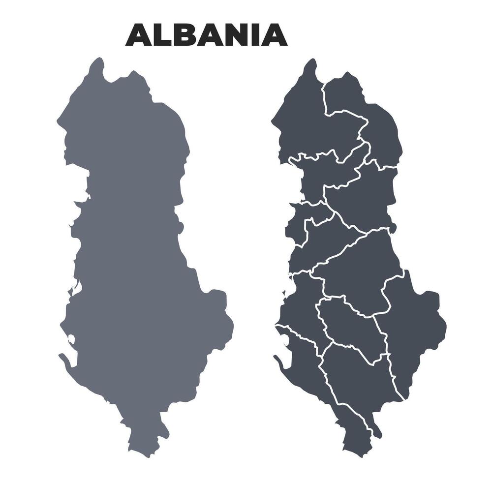 Albania grey political map simple flat illustration set vector