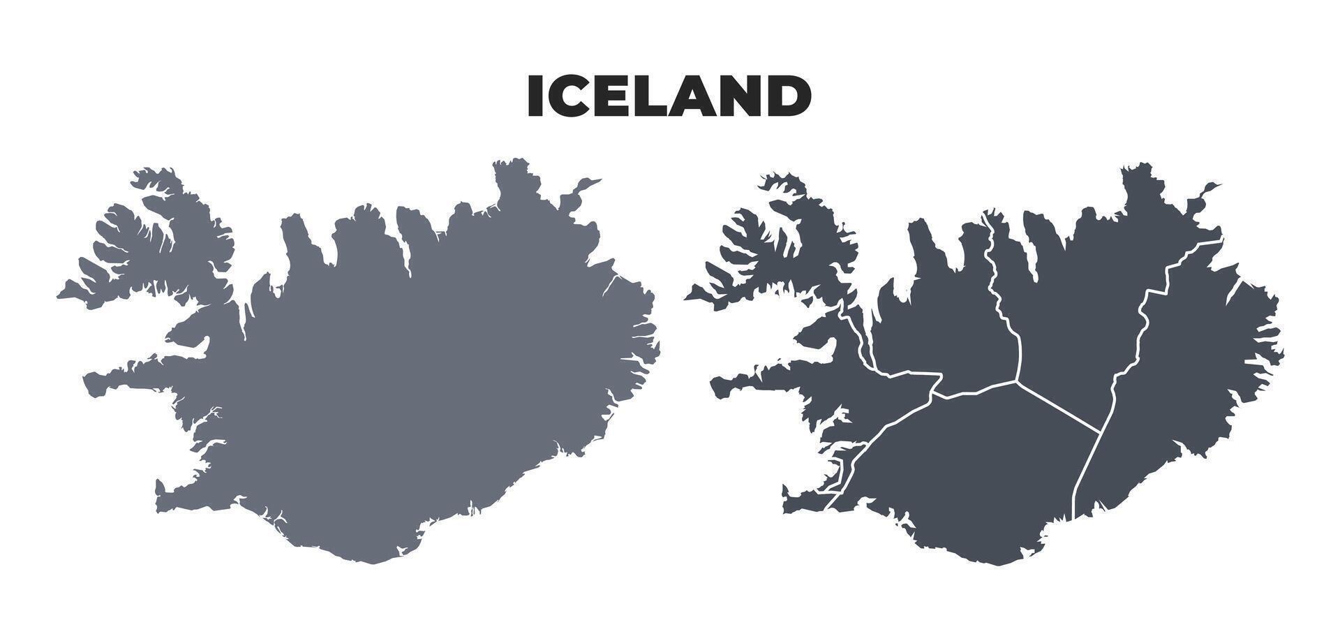 Iceland grey political map simple flat illustration set vector