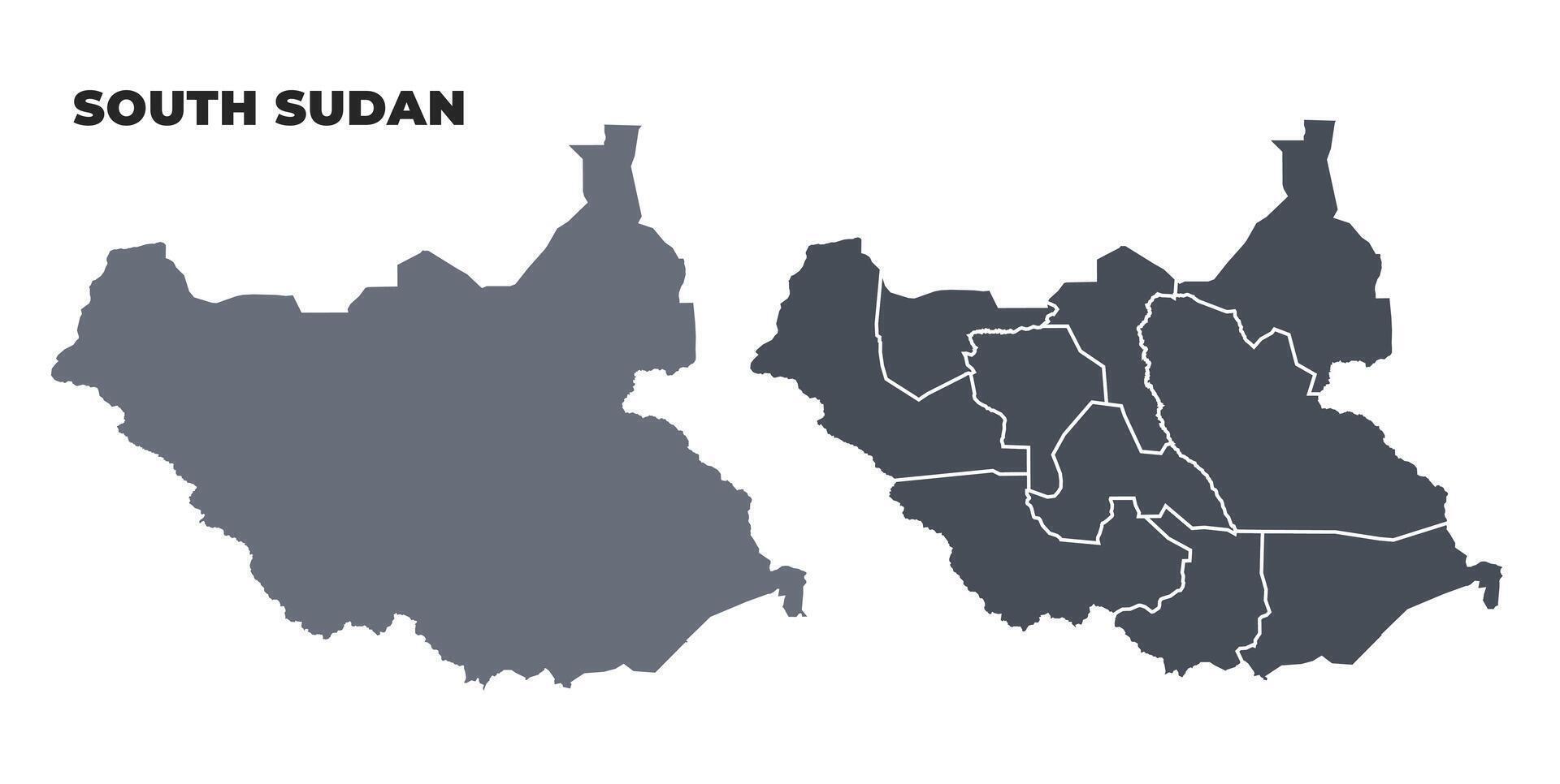 South Sudan grey political map simple flat illustration set vector