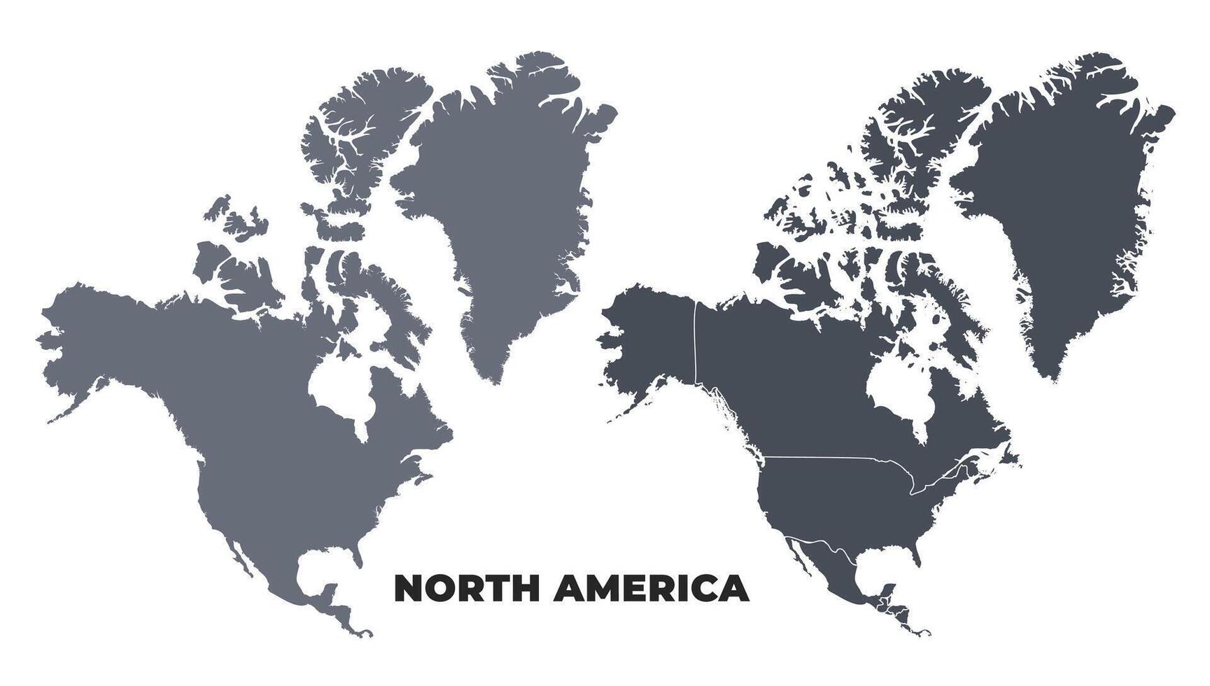North America grey political map simple flat illustration set vector