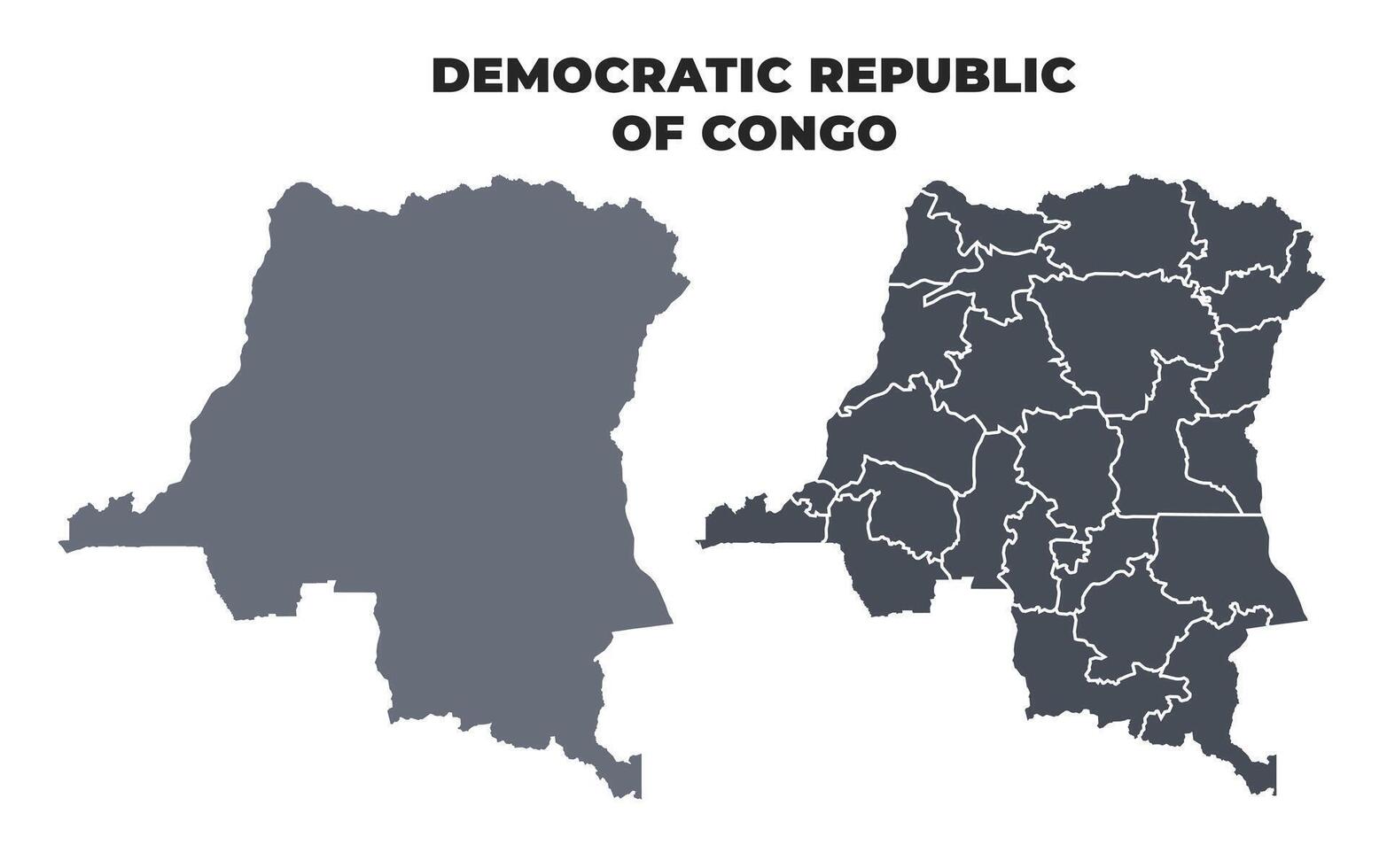 Democratic Republic of the Congo grey political map simple flat illustration set vector