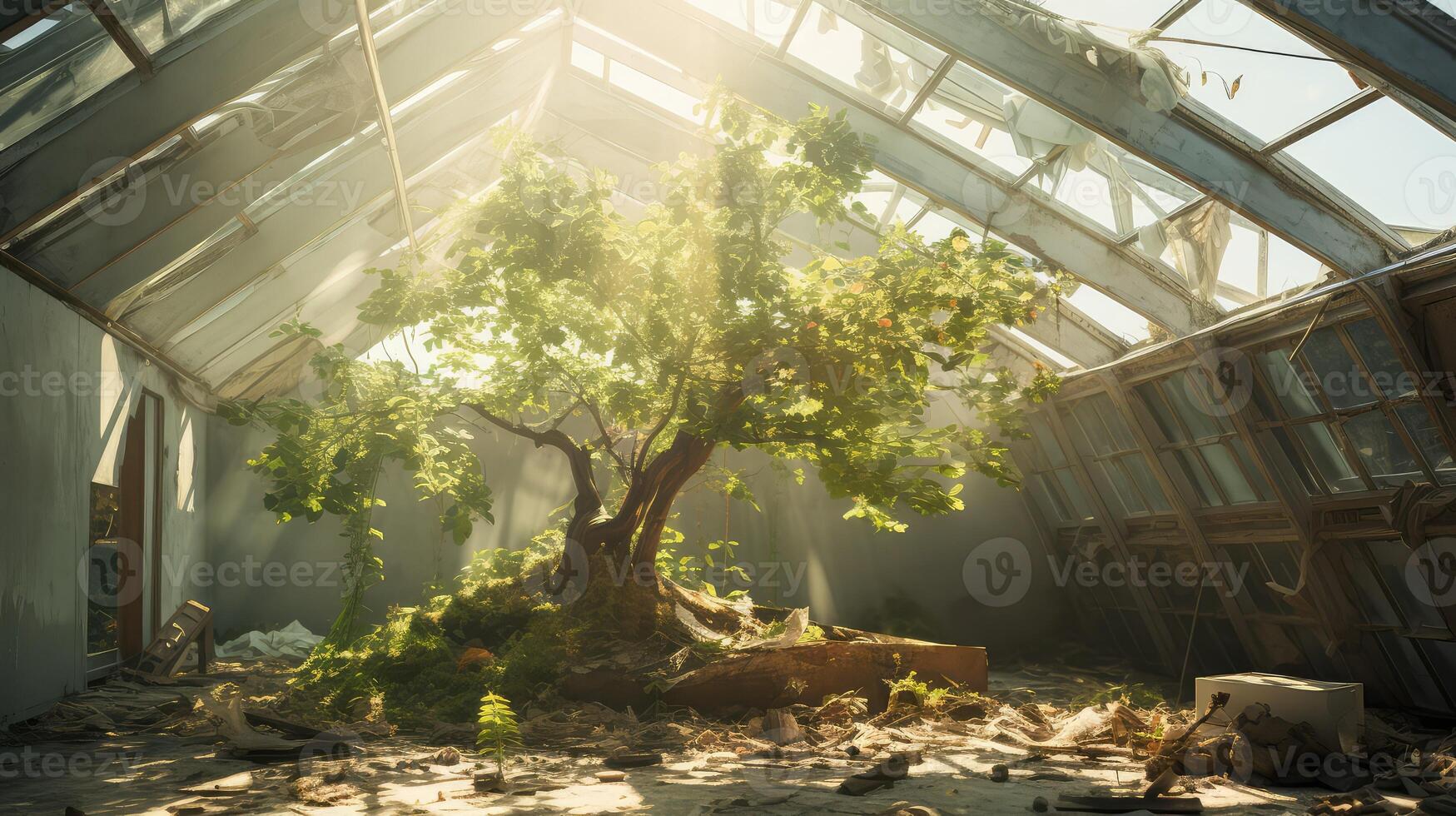 leaves tree in roof photo