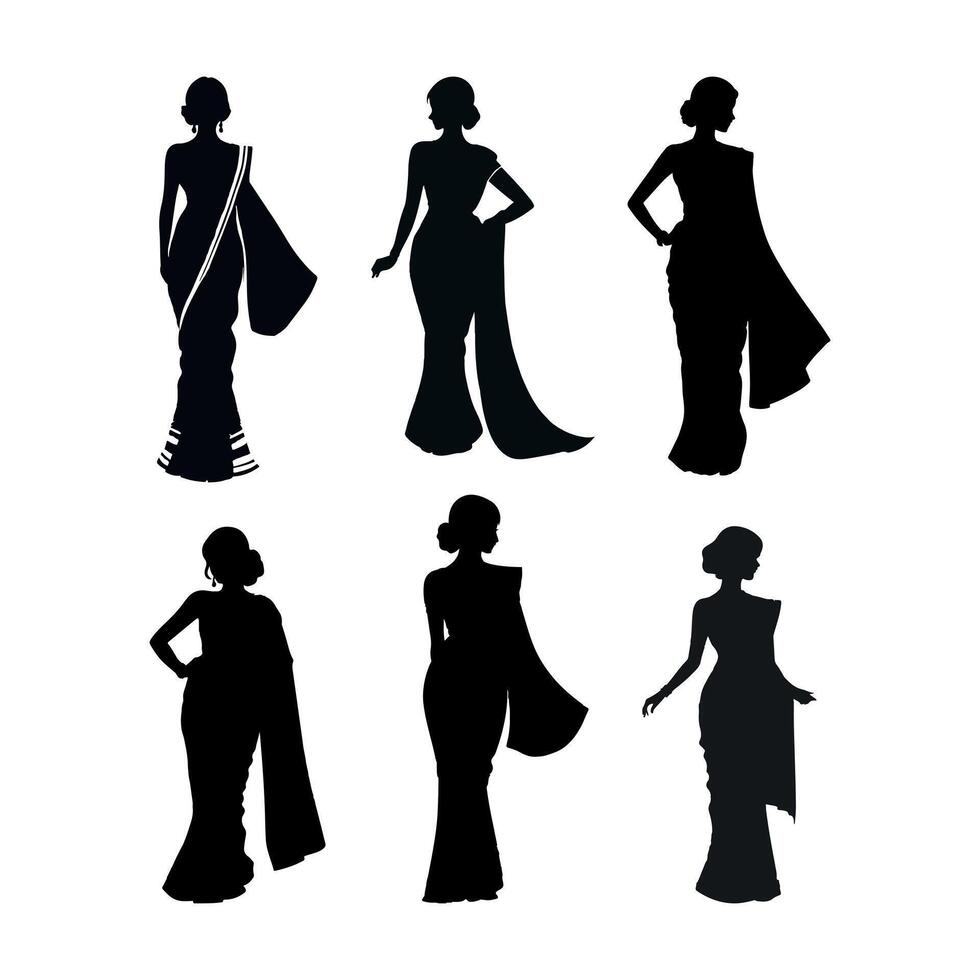 set of Elegant Saree Model Fashion Illustration vector