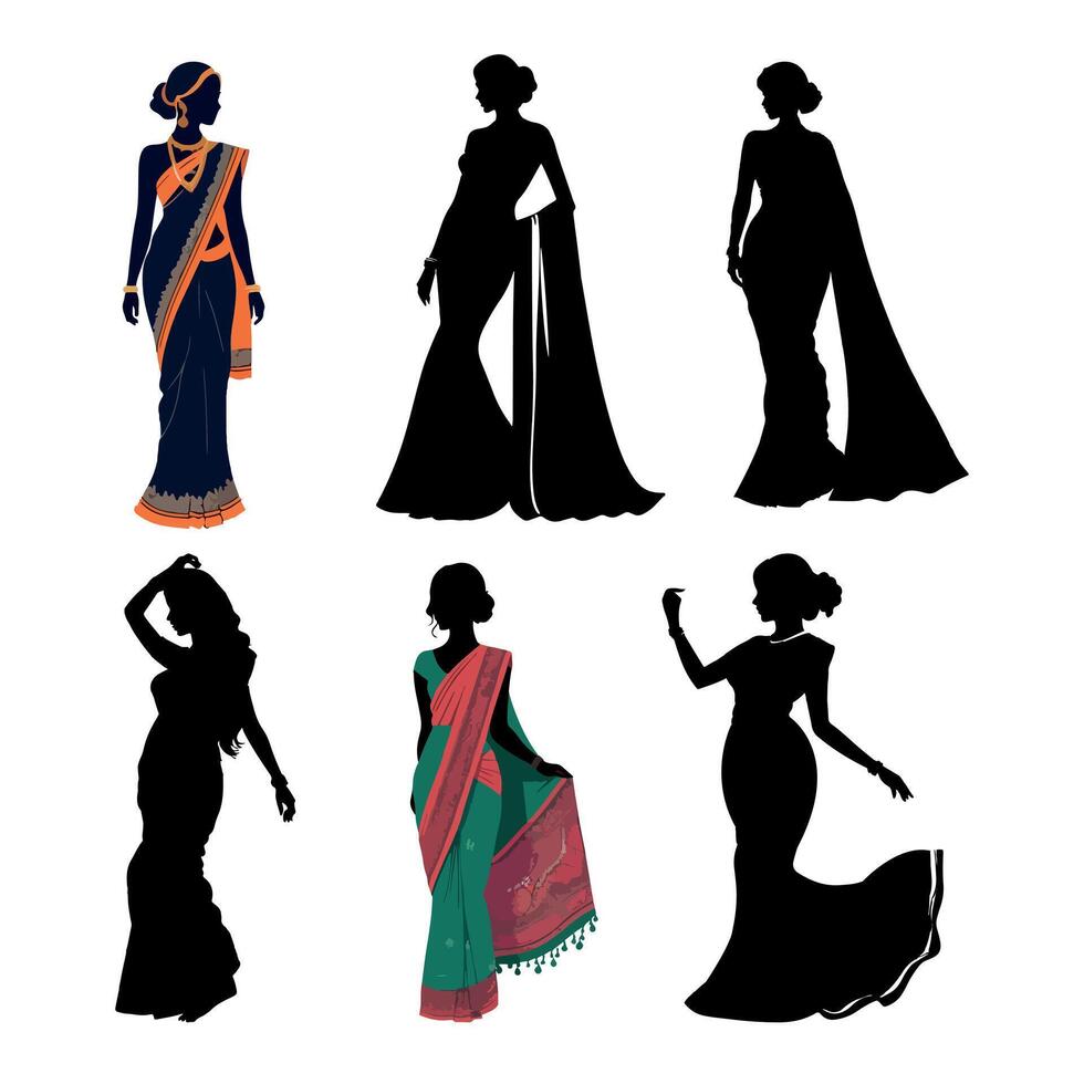 set of Fashionable Saree Design Template vector