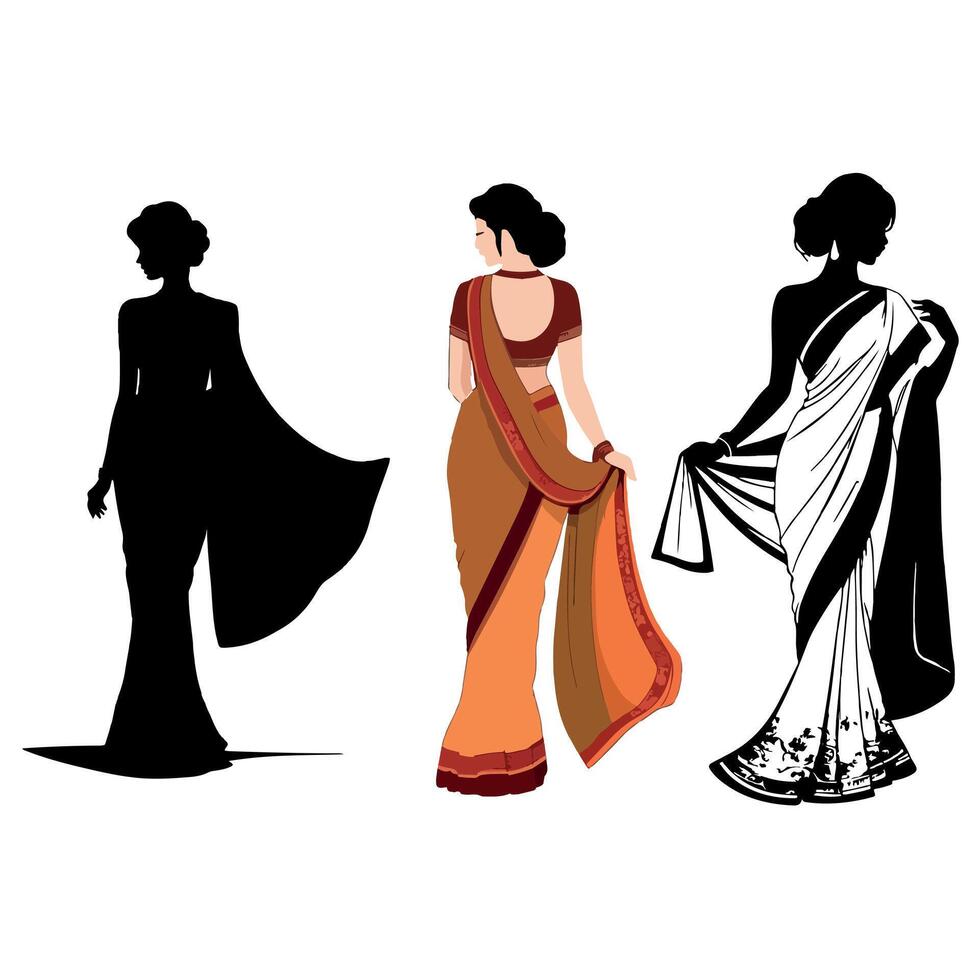 Elegant Saree Model Fashion Illustration vector